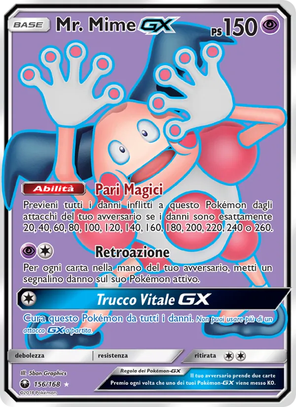 Carta Mr. Mime GX dell'espansione Tempesta Astrale, numero 156/168