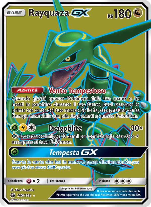 Carta Rayquaza GX dell'espansione Tempesta Astrale, numero 160/168