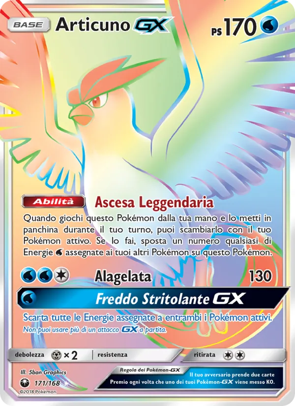 Carta Articuno GX dell'espansione Tempesta Astrale, numero 171/168