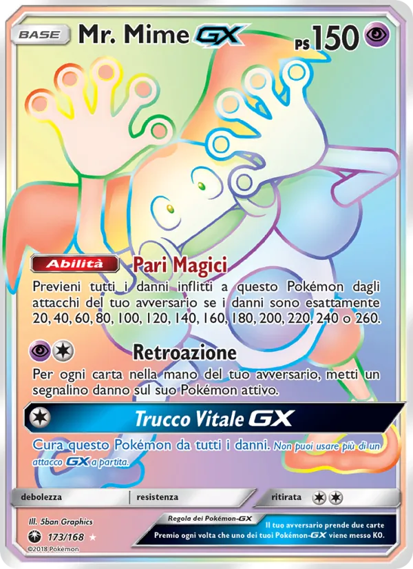 Carta Mr. Mime GX dell'espansione Tempesta Astrale, numero 173/168