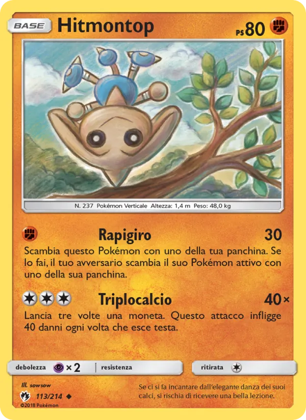 Carta Hitmontop dell'espansione Tuoni Perduti, numero 113/214