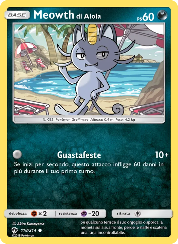 Carta Meowth di Alola dell'espansione Tuoni Perduti, numero 118/214