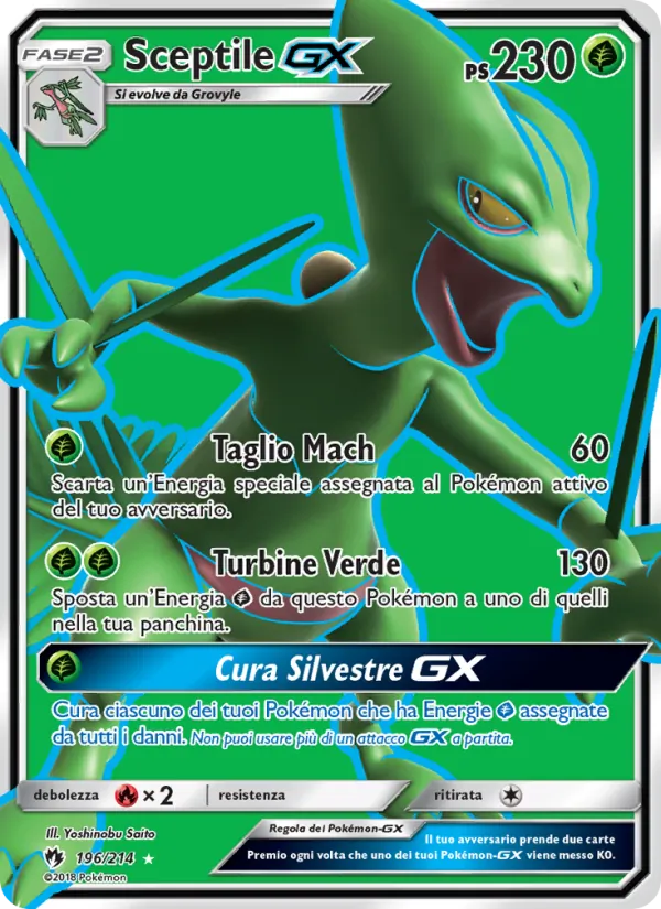 Carta Sceptile GX dell'espansione Tuoni Perduti, numero 196/214