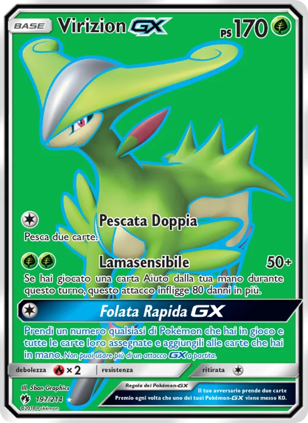 Carta Virizion GX dell'espansione Tuoni Perduti, numero 197/214