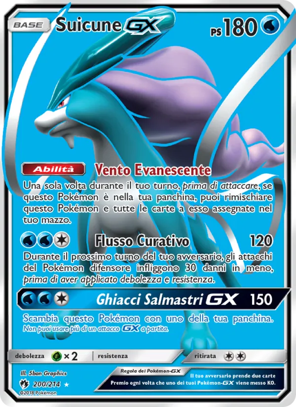 Carta Suicune GX dell'espansione Tuoni Perduti, numero 200/214