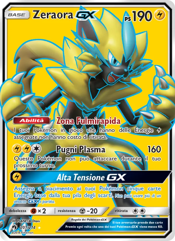 Carta Zeraora GX dell'espansione Tuoni Perduti, numero 201/214
