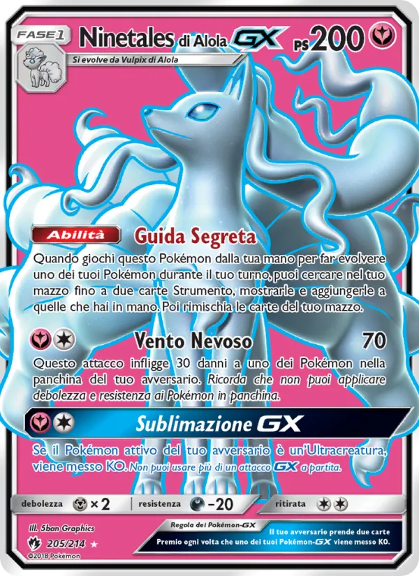Carta Ninetales di Alola GX dell'espansione Tuoni Perduti, numero 205/214