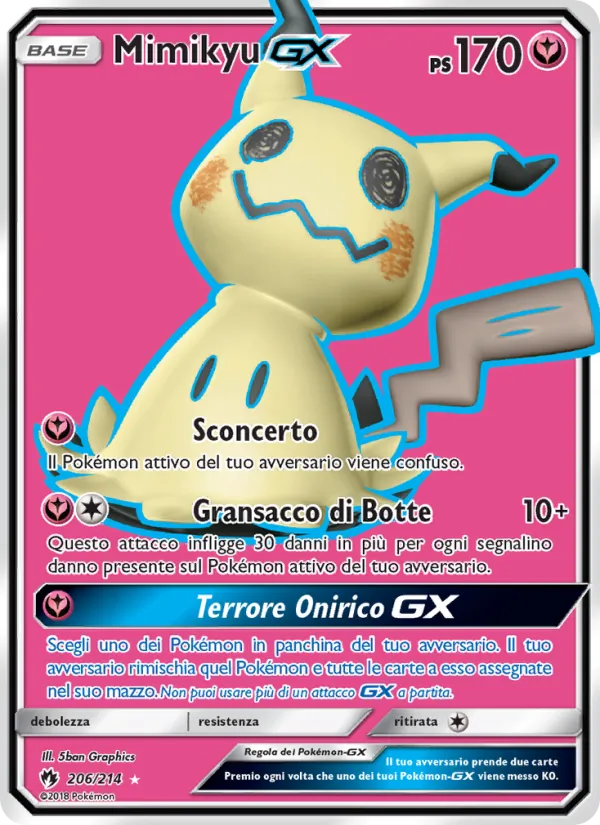 Carta Mimikyu GX dell'espansione Tuoni Perduti, numero 206/214