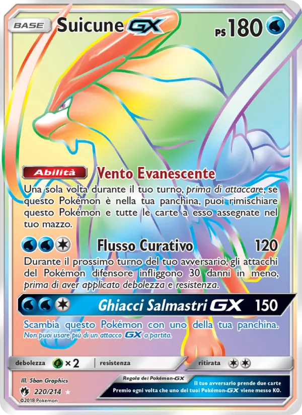 Carta Suicune GX dell'espansione Tuoni Perduti, numero 220/214