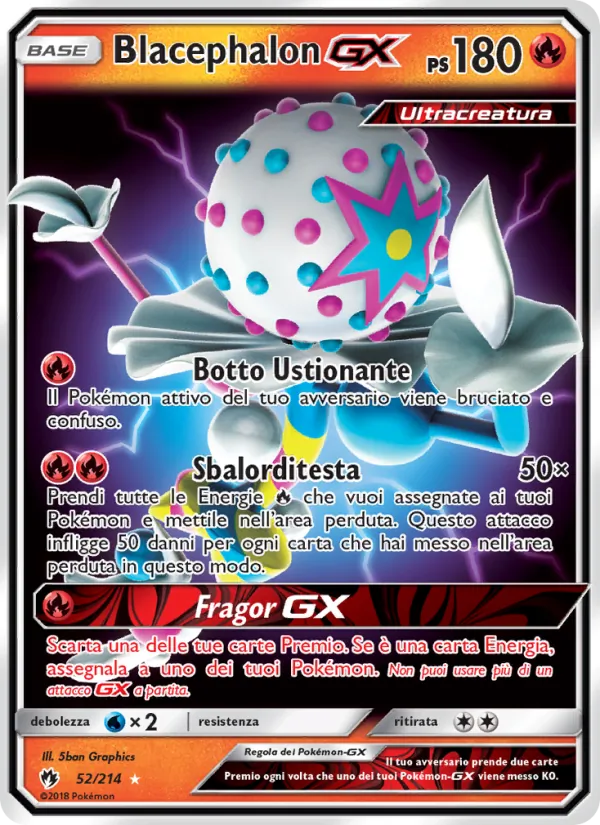 Carta Blacephalon GX dell'espansione Tuoni Perduti, numero 52/214