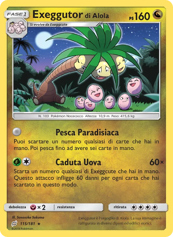 Carta Exeggutor di Alola dell'espansione Gioco di Squadra, numero 115/181