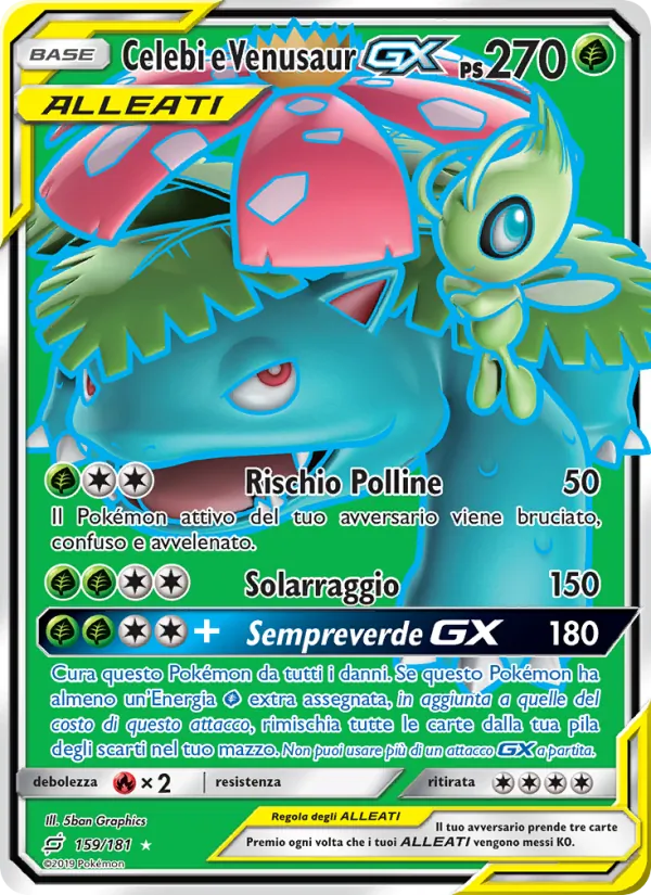 Carta Celebi e Venusaur GX dell'espansione Gioco di Squadra, numero 159/181