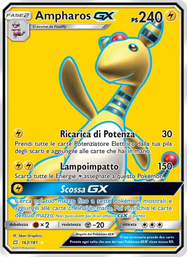 Carta Ampharos GX dell'espansione Gioco di Squadra, numero 163/181