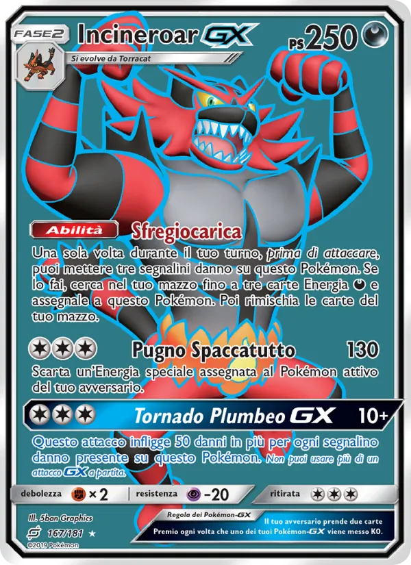 Carta Incineroar GX dell'espansione Gioco di Squadra, numero 167/181