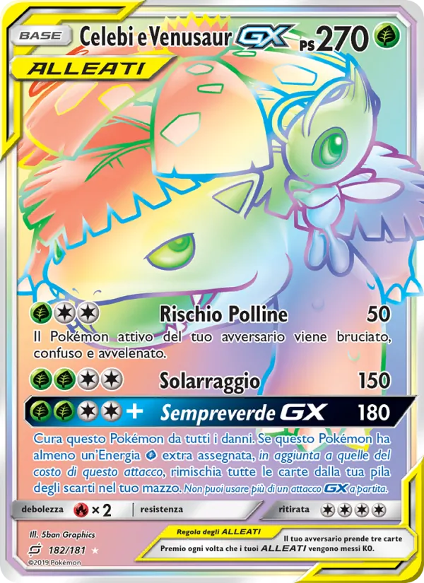 Carta Celebi e Venusaur GX dell'espansione Gioco di Squadra, numero 182/181