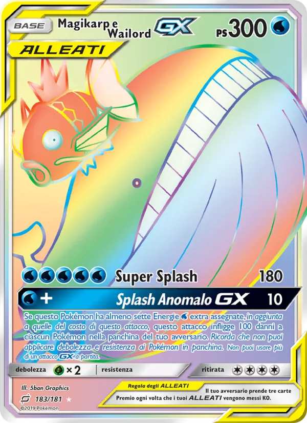 Carta Magikarp e Wailord GX dell'espansione Gioco di Squadra, numero 183/181