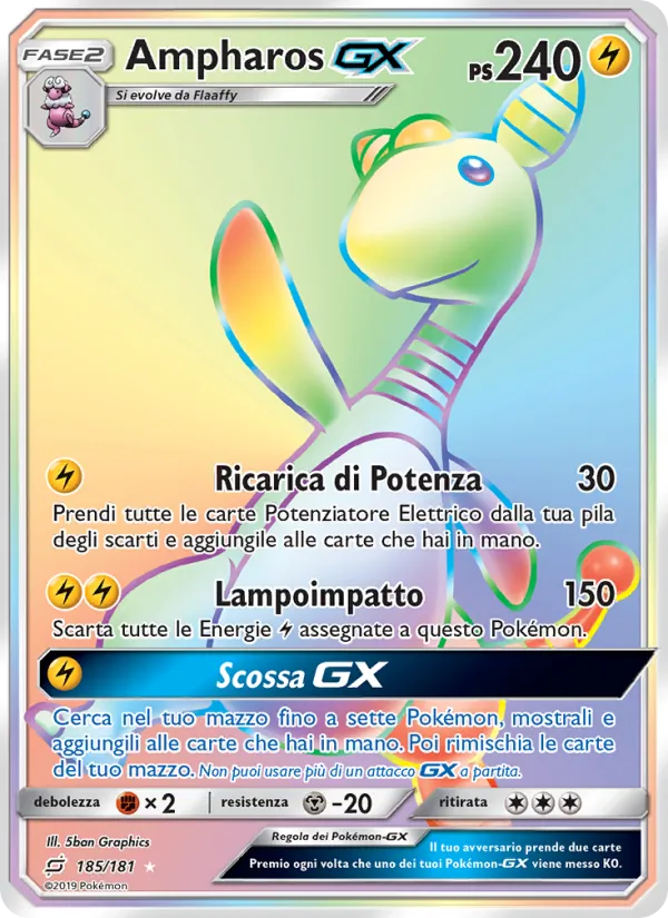 Carta Ampharos GX dell'espansione Gioco di Squadra, numero 185/181