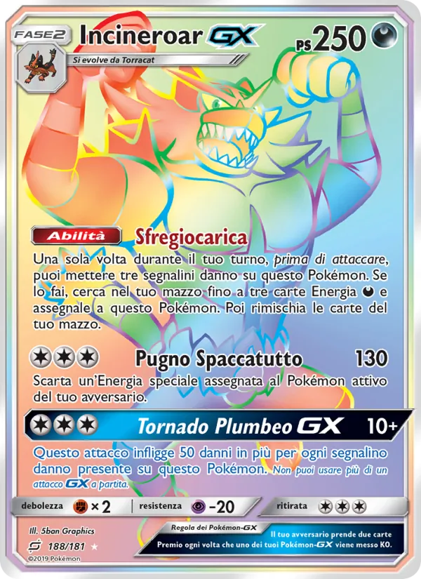 Carta Incineroar GX dell'espansione Gioco di Squadra, numero 188/181