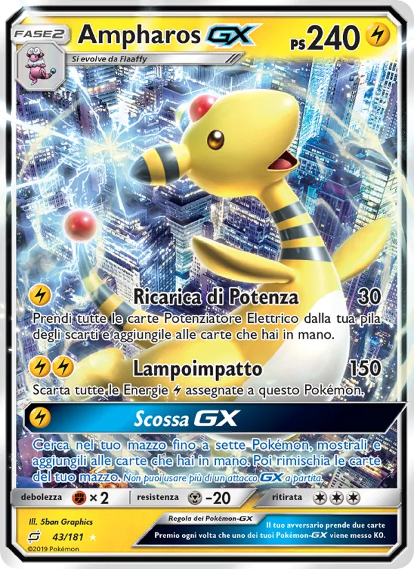 Carta Ampharos GX dell'espansione Gioco di Squadra, numero 43/181