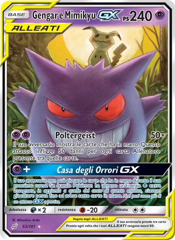 Carta Gengar e Mimikyu GX dell'espansione Gioco di Squadra, numero 53/181