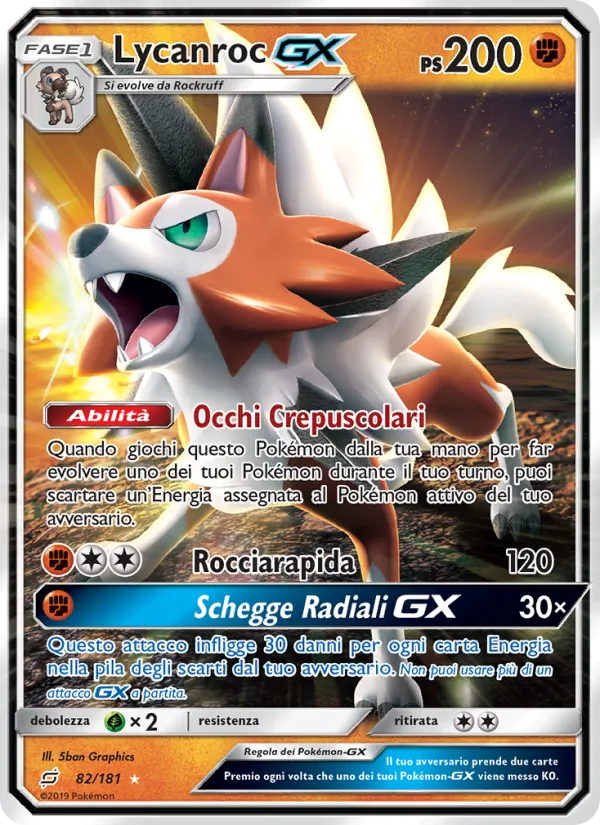 Carta Lycanroc GX dell'espansione Gioco di Squadra, numero 82/181
