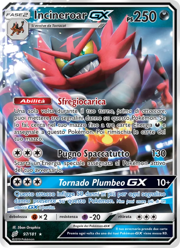Carta Incineroar GX dell'espansione Gioco di Squadra, numero 97/181