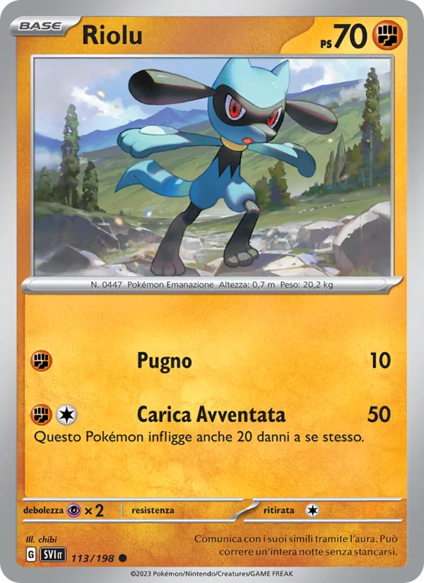 Carta Riolu dell'espansione Scarlatto e Violetto, numero 113/198