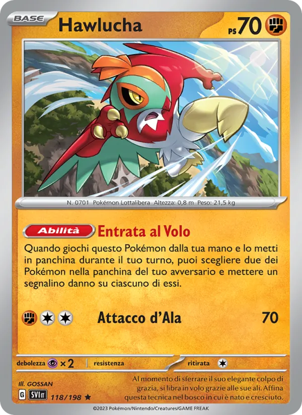 Carta Hawlucha dell'espansione Scarlatto e Violetto, numero 118/198