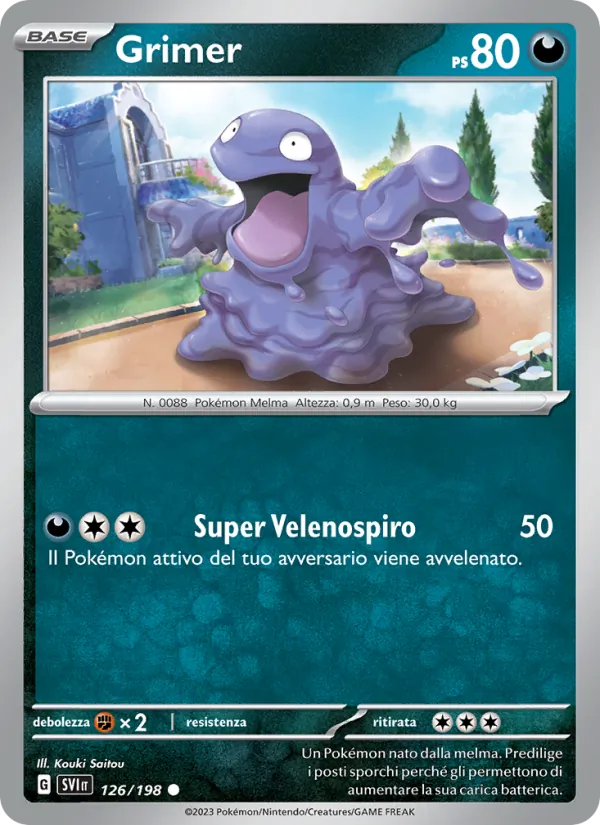 Carta Grimer dell'espansione Scarlatto e Violetto, numero 126/198