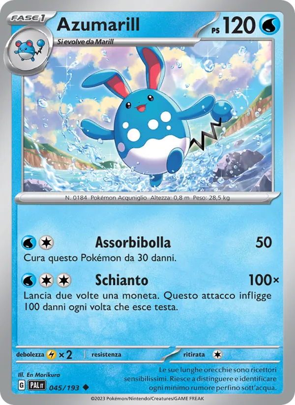 Carta Azumarill dell'espansione Evoluzioni a Paldea, numero 045/193