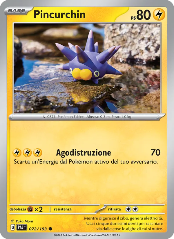 Carta Pincurchin dell'espansione Evoluzioni a Paldea, numero 072/193
