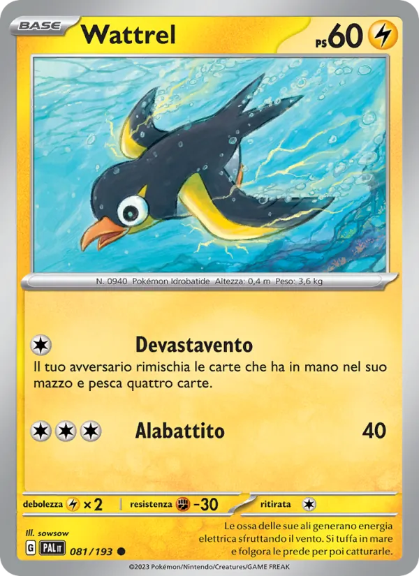 Carta Wattrel dell'espansione Evoluzioni a Paldea, numero 081/193