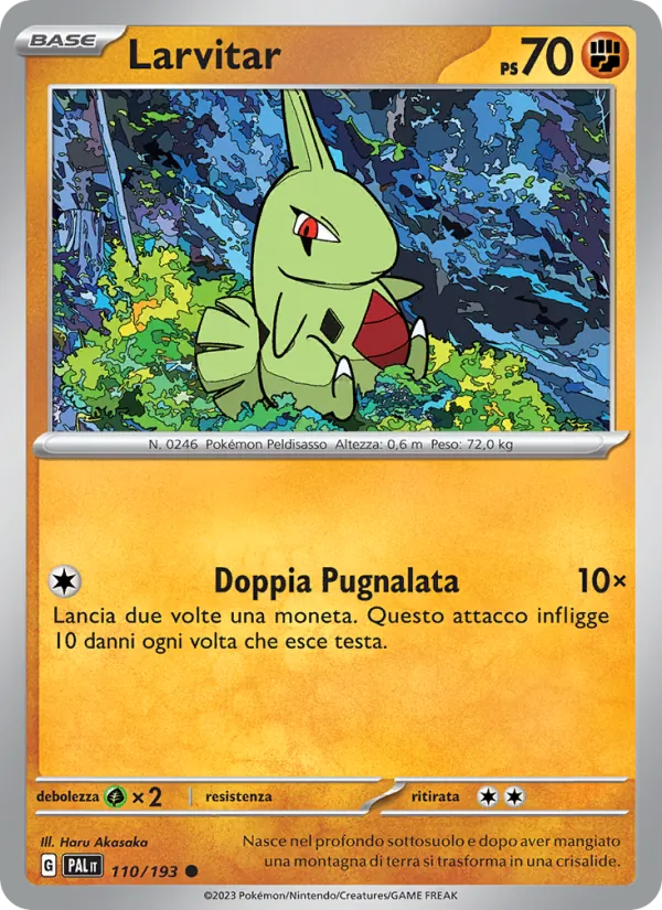 Carta Larvitar dell'espansione Evoluzioni a Paldea, numero 110/193