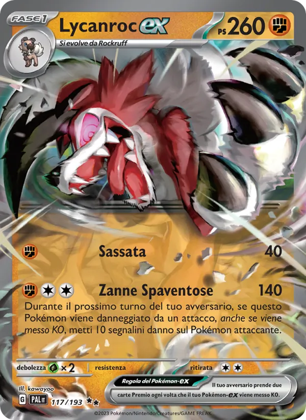 Carta Lycanroc-ex dell'espansione Evoluzioni a Paldea, numero 117/193