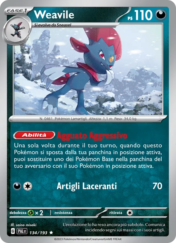 Carta Weavile dell'espansione Evoluzioni a Paldea, numero 134/193