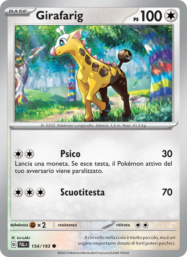 Carta Girafarig dell'espansione Evoluzioni a Paldea, numero 154/193