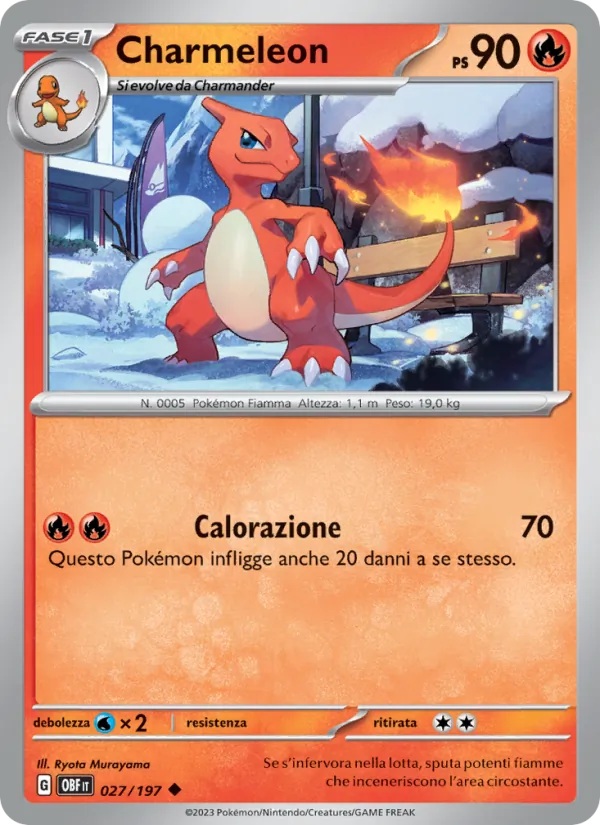 Carta Charmeleon dell'espansione Ossidiana Infuocata, numero 027/197