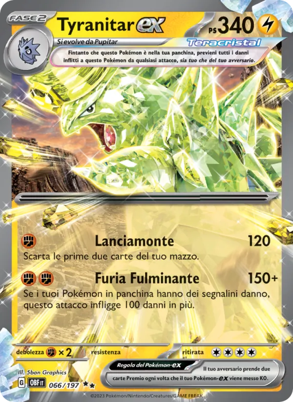 Carta Tyranitar-ex dell'espansione Ossidiana Infuocata, numero 066/197