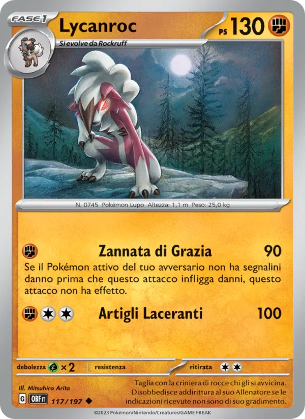 Carta Lycanroc dell'espansione Ossidiana Infuocata, numero 117/197