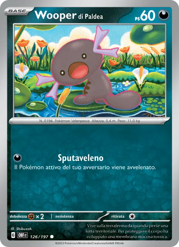 Carta Wooper di Paldea dell'espansione Ossidiana Infuocata, numero 126/197