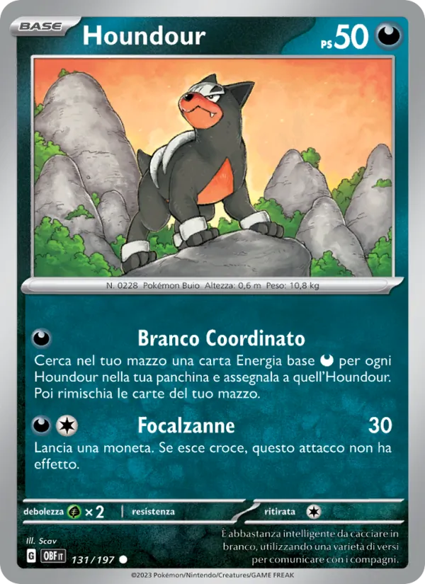 Carta Houndour dell'espansione Ossidiana Infuocata, numero 131/197
