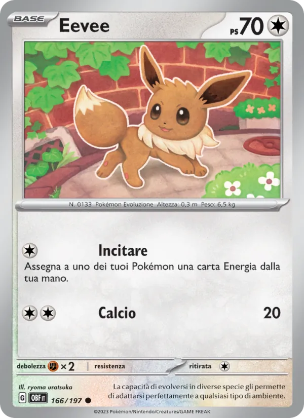 Carta Eevee dell'espansione Ossidiana Infuocata, numero 166/197