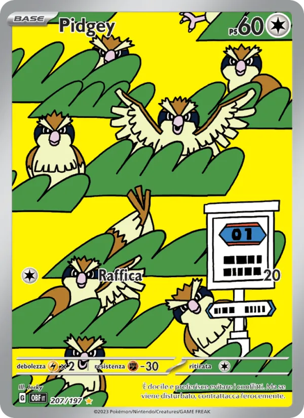 Carta Pidgey dell'espansione Ossidiana Infuocata, numero 207/197