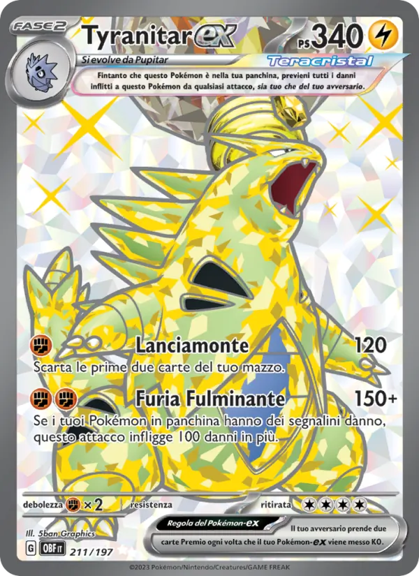 Carta Tyranitar-ex dell'espansione Ossidiana Infuocata, numero 211/197