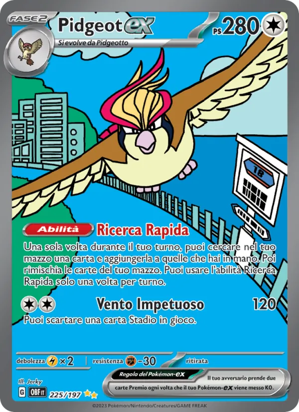 Carta Pidgeot-ex dell'espansione Ossidiana Infuocata, numero 225/197