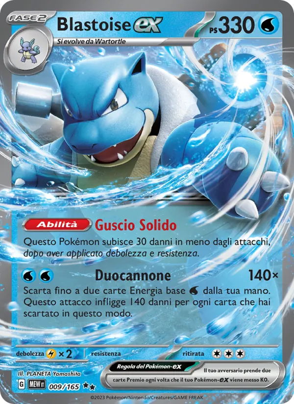Carta Blastoise-ex dell'espansione 151, numero 009/165