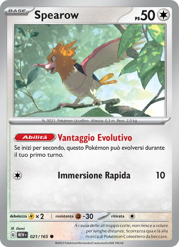 Carta Spearow dell'espansione 151, numero 021/165