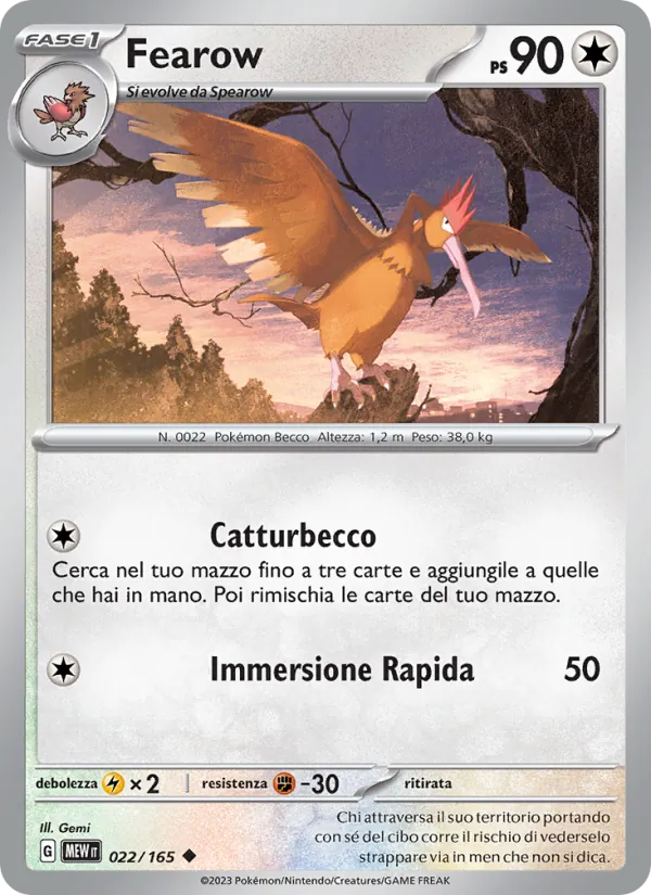 Carta Fearow dell'espansione 151, numero 022/165