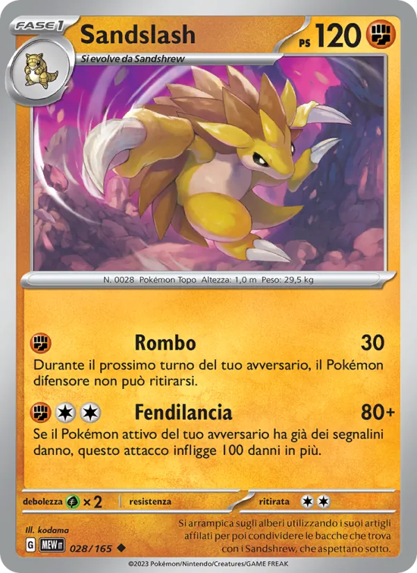 Carta Sandslash dell'espansione 151, numero 028/165