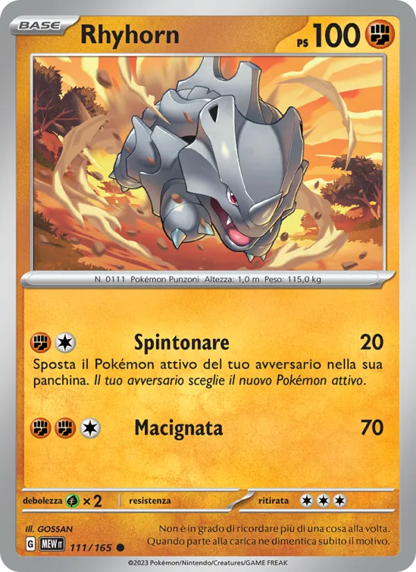 Carta Rhyhorn dell'espansione 151, numero 111/165